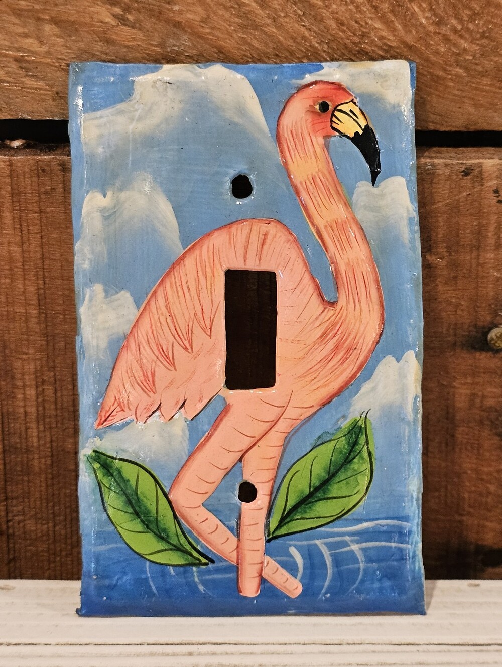 Vintage Handmade Metal Flamingo Light Switch Cover 4-3/4" x 3" - Picture 1 of 2